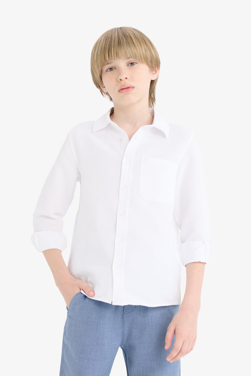 DeFacto White Boy Boy Polo Neck Oxford Long Sleeve Shirt Casual - Image 4